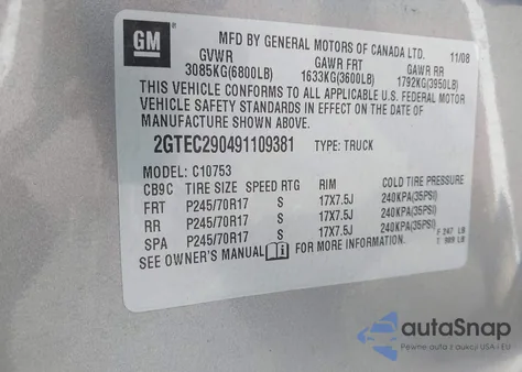 2009 GMC Sierra 1500 Sle from USA, damaged, VIN 2GTEC290491109381